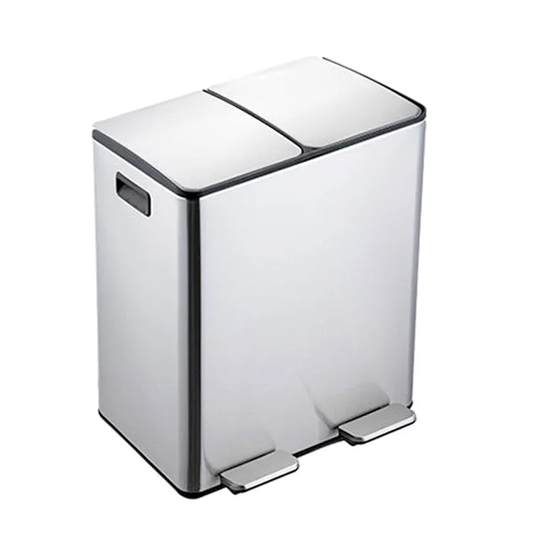 40L stainless steel slow-drop pedal silent sorting garbage bins waste management dustbin trash can waste bin