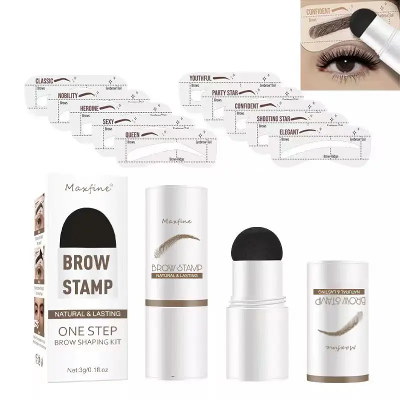 High Quality Maxfine Natural Perfect Tint Waterproof Shaping One Step Eye Brow Stamp And Stencil Kit