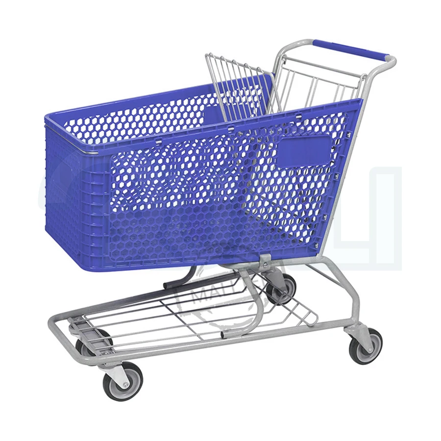 Quali High Durability All Plastic Shopping Cart Heavy Duty Supermarket 180 Liter Trolley Cart