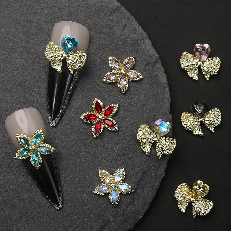 Factory Wholesale Alloy Bow Charms for Nails Bowtie Bowknot Nail Studs Rhinestone for Women Girls Nail Art
