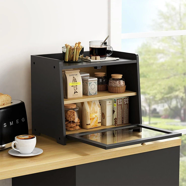 Best Gift Unique MDF Bamboo Wooden Organizer Storage Bread Box