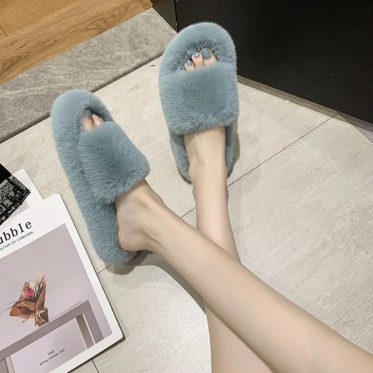 2024 Autumn Winter New Fashion Plus Size 42 Platform Home Fur Slippers To Keep Warm And Wear Plush Cotton Slippers