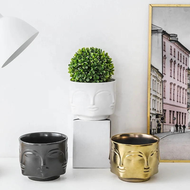 Nordic style ceramic face vase plant pot ornament succulent flowerpot container