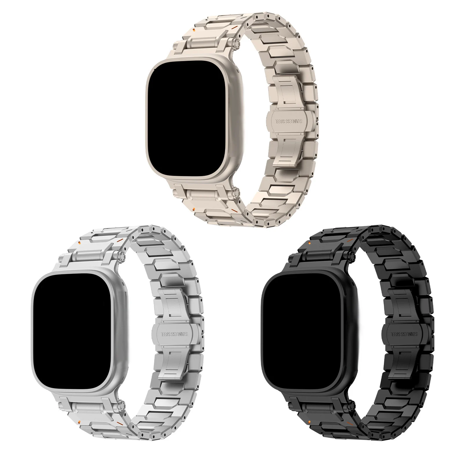 Titanium Color Butterfly Buckle Stainless Steel Watch Strap for Smart Watch 9 8 7 6 5 Ultra 42/44/45/46/49mm Iwatch Metal Band