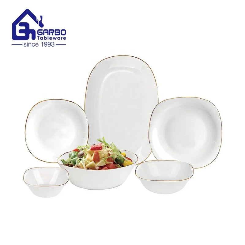 China factory wholesale opal glassware set 26 pieces home tableware opal dinner set with plates and bowls white opal glass sets