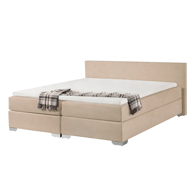 Luxurious Beige Boxspring Bed King Size Upholstered Beds Comfortable Continental Bed