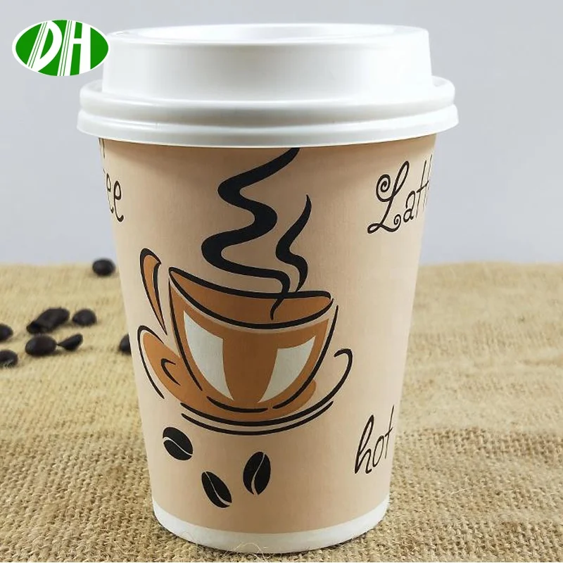 Custom printing Logo disposable single wall paper coffee juice cup with plastic lids for drink