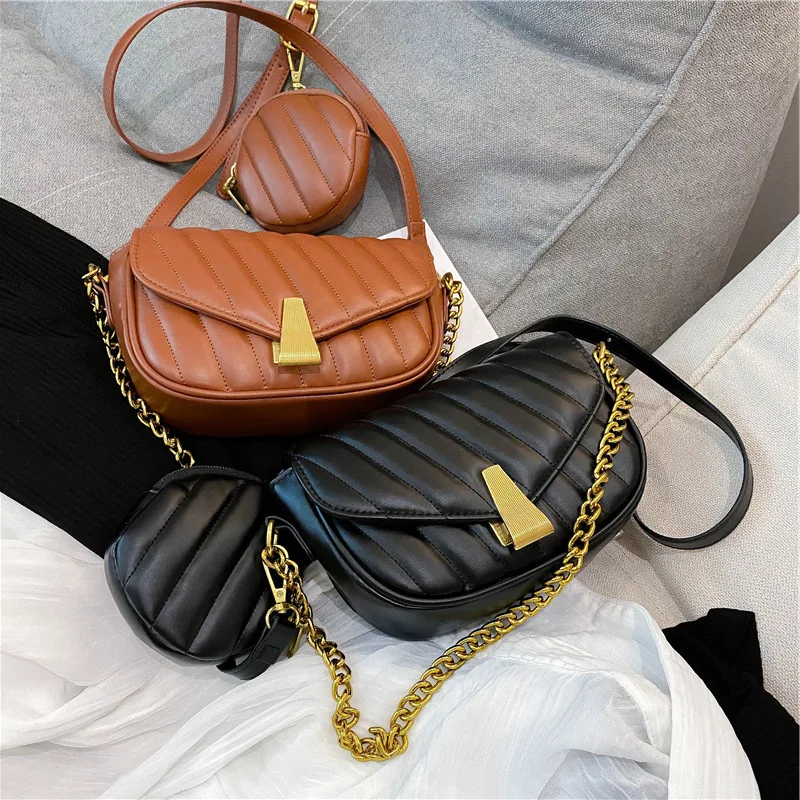 New Trendy PU Leather Mini Crossbody Bag for Women Purses and Handbags 2022 Women New Design 2 Pieces Lady Hand Bags