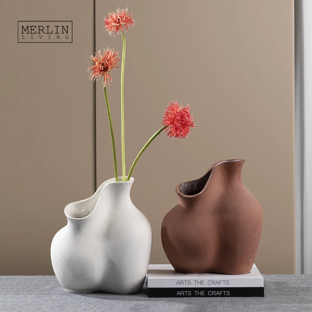 Merlin Living Room Decor White Flower Vase Decor Ceramic Vase With Color Soil Grit Nordic Vase