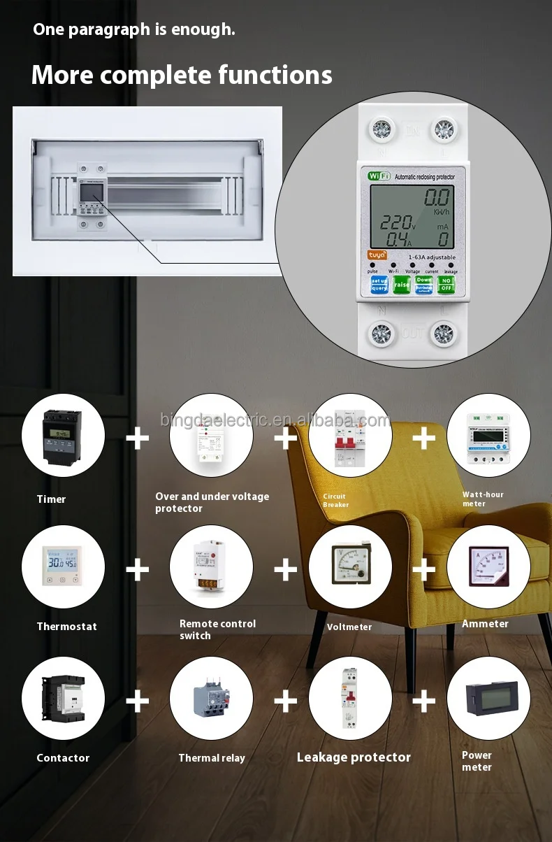 SmartLife WIFI MCB умный электрический счетчик Kwh 63A 110V/220V выключатель мини-защита напряжения Wi-Fi