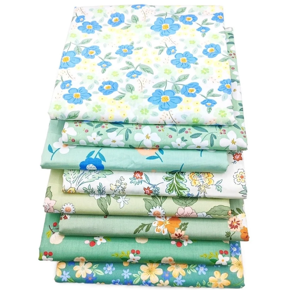 HAPPEAK Precut Fat Quarter Cotton Printed Fabric Bundle Green Flower 8 Pcs/Set 50*50cm Patchwork Fabricfor DIY Craft