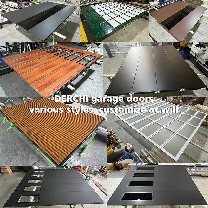 DERCHI Factory 16x8 Modern Auto Rolling Garage Door Black Glass Remote Control Sectional Security Aluminum Glass Garage Doors