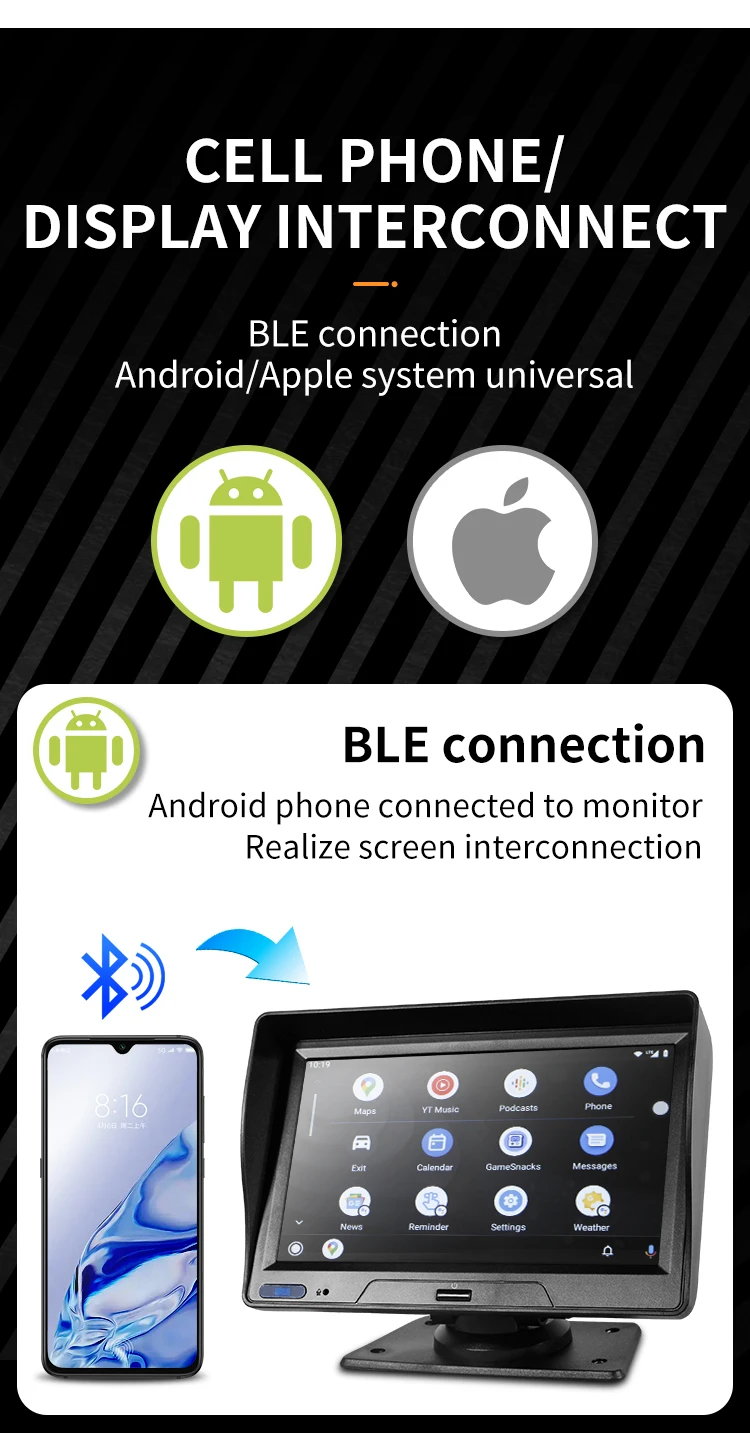 7'' Touch Screen Voice Control FM Radio Dual Record Front Back Camera Android Auto Carplay Car Dash Cam Recorder 