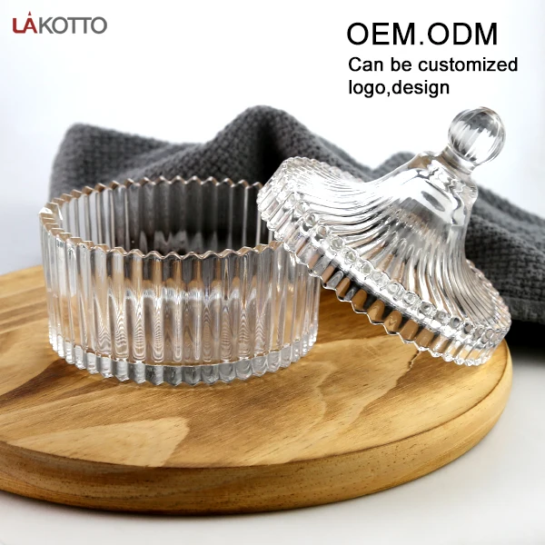 Candy Dish Bowl Jars Pots Cans Sample Packing Dispenser Container Storage Empty Glass Kitchen Minimalist Wooden Lid Glass Jar