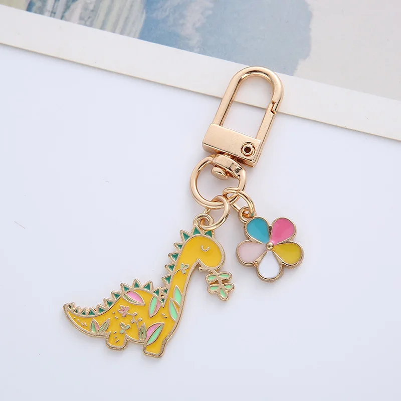 Metal Cute Cartoon Key chain Pendant Creative Couple Flower Keyring Alloy Dripping Oil Fun Color Enamel Dinosaur Keychain