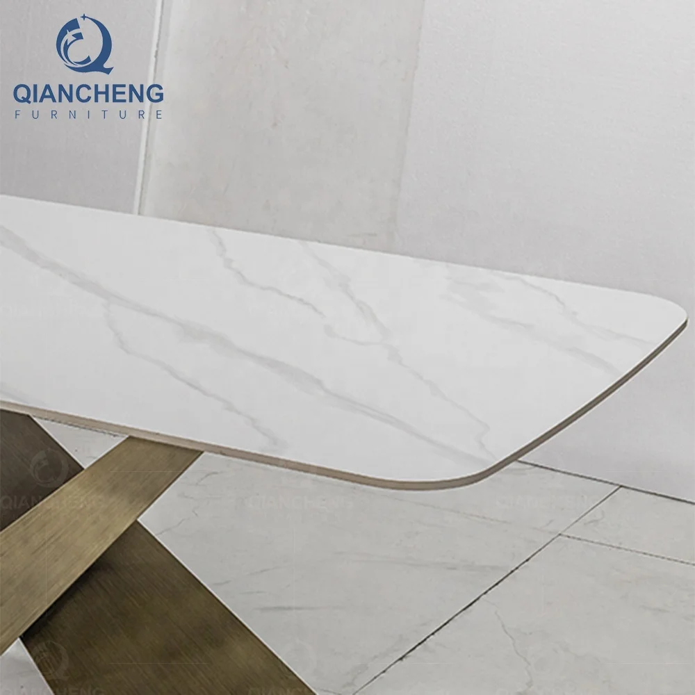 kitchen furniture stainless steel legs dining table luxury design white marble top dinning table set