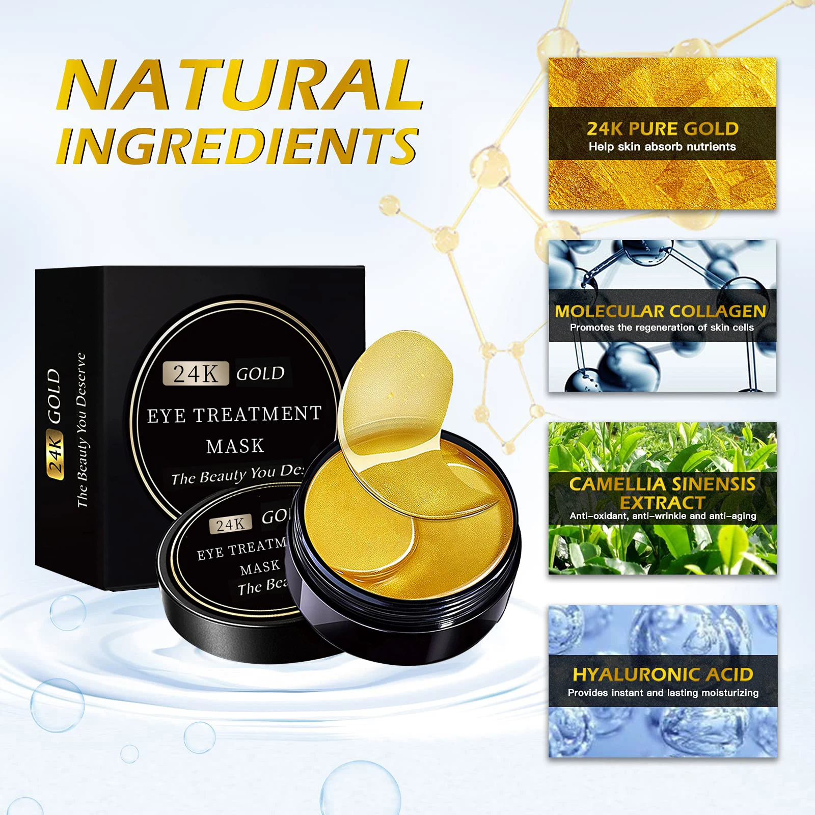 OEM Private Label Eye Mask Collagen Eye Pads Green Seaweed Anti-Aging 24K Gold Eye Mask Patches