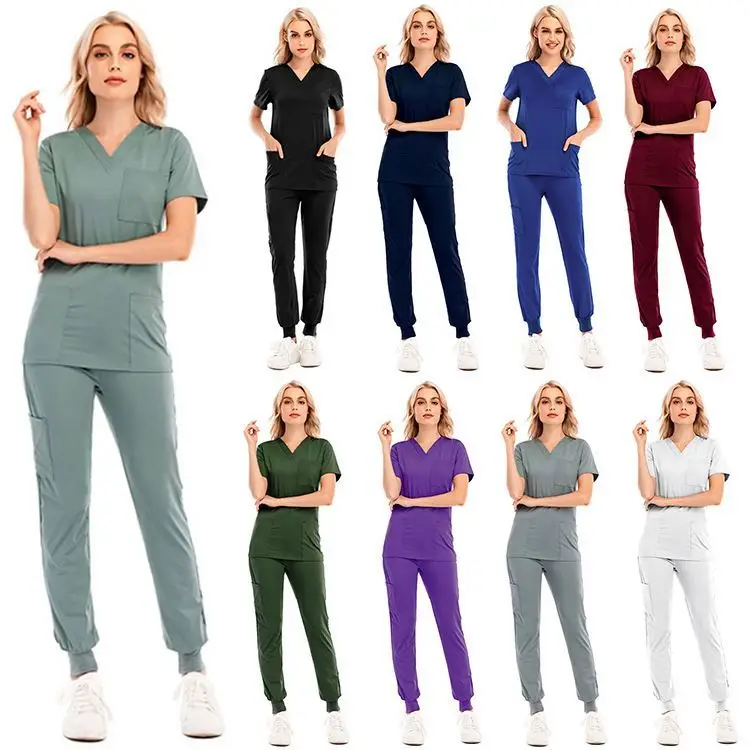 wholesale Plus Size nurse sets Medical suit women polyester rayon spandex scrub tops uniform