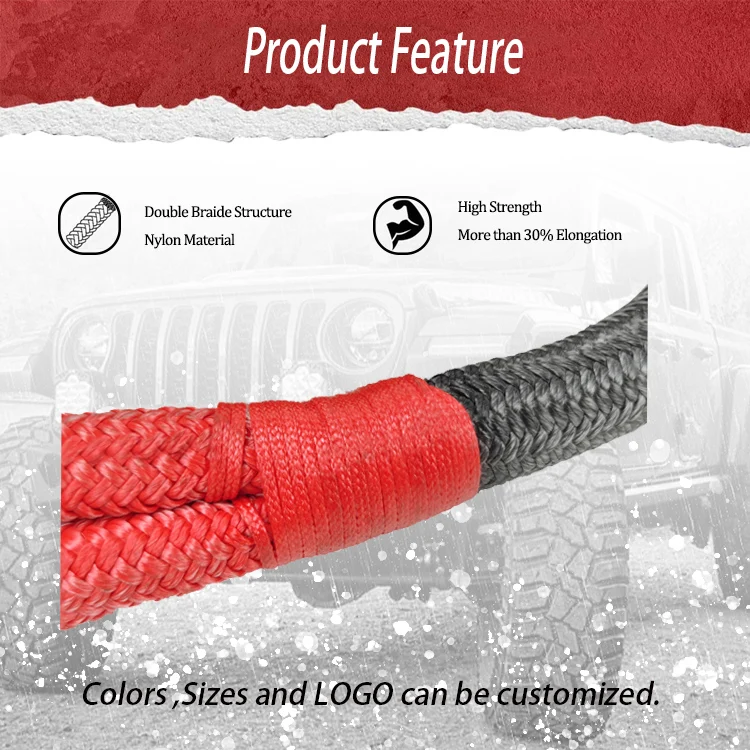 22MM 9M 11Tons Sleeve Kinetic Rope Nylon Recovery Kinetic Auto Tow Cable Rope