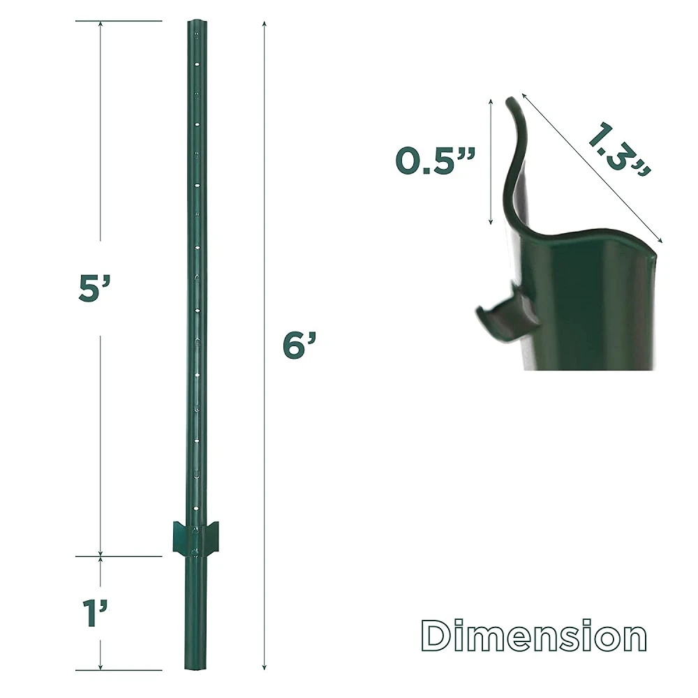 5ft U Channel Fence Post with hook for hang Chicken Wire Fencing U Post