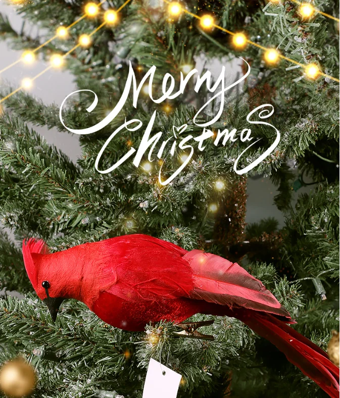2023 Factory Wholesale New Feather 3D Red Bird Foam Bird For Christmas Tree Decoration