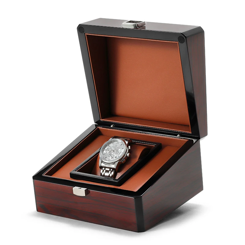High end Custom logo luxury brown wooden watch box with solid wood (1600191612543)