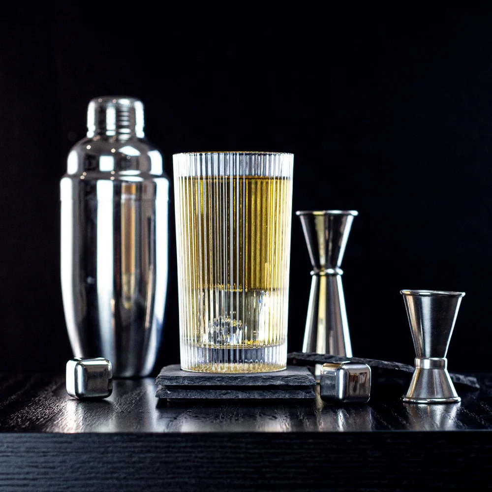13oz Fluted Highball Glasses Tall Drinking Glasses Ribbed Cocktail Juice Tumblers Water Glasses