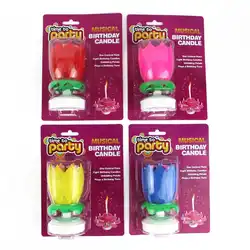 Wholesaler high quality singing sparking rotating lotus flower music birthday candle