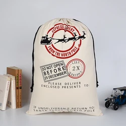 2021 Christmas personalized sublimation Santa drawstring large linen blank white beige burlap polyester cartoon gift sacks