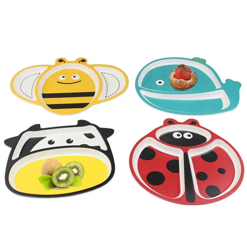 Food Grade Kids Dinner Plate BPA Free Various Exquisite Patterns Plate Bamboo Fiber Kid Dinner Set for Baby