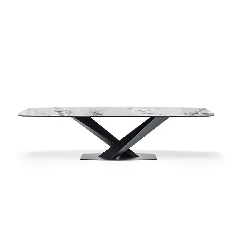 Новое поступление 2020 мебель для столовой роскошный дизайн полноразмерный обеденный стол с мраморной поверхностью красивые металлические