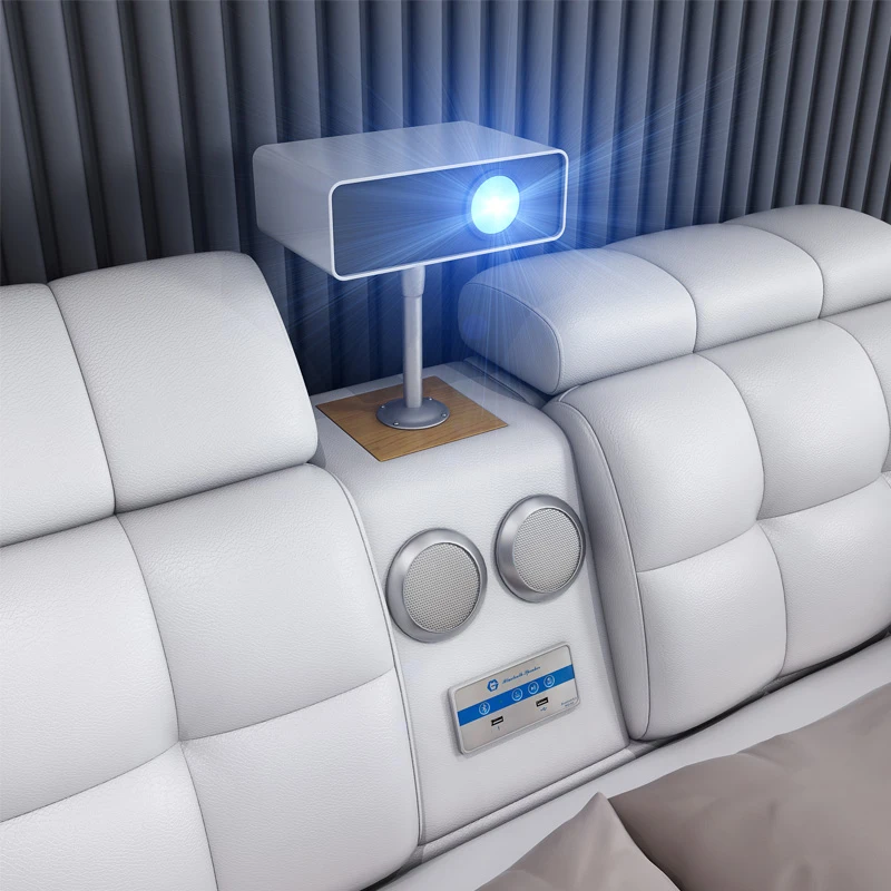 Luxury Modern Large Tatami Leather king Size Bed with Storage Massage Functions