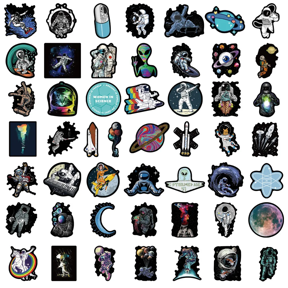 Cartoon black edge space astronaut graffiti stickers decorated suitcase water cup guitar waterproof DIY wholesale