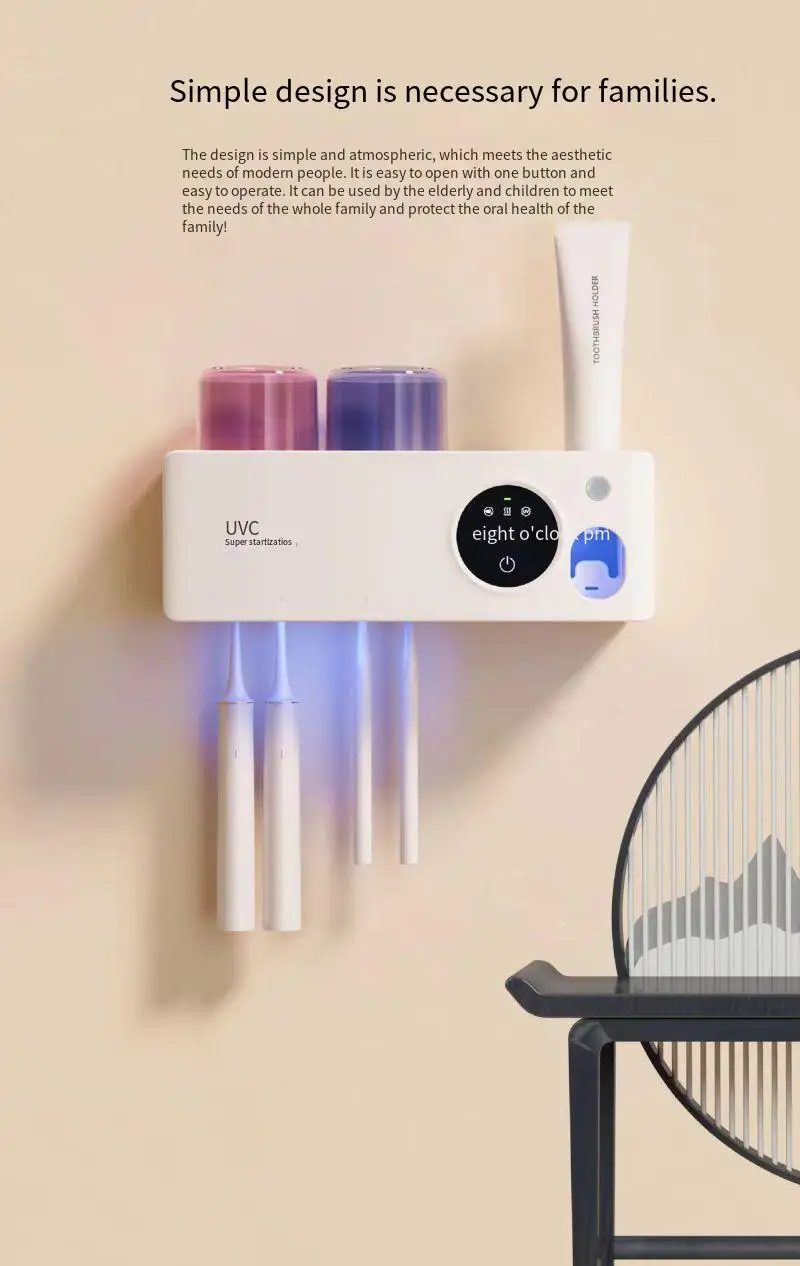 2023 Hot Sell Wall Mounted Uv-disinfecting  Toothbrush Sanitizer  Multi-Functional  Sterilizer With Toothpaste Dispenser