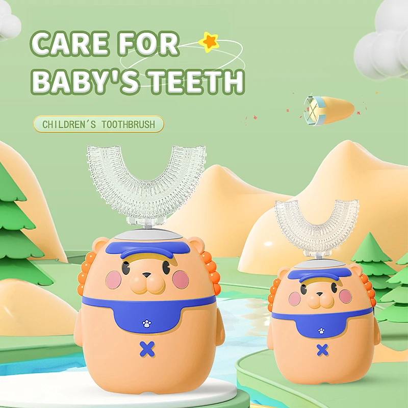 Portable Smart U Silicone 360 Degree Kids Sonic Toothbrush 5 Gear Automatic Electric Toothbrush for Kids