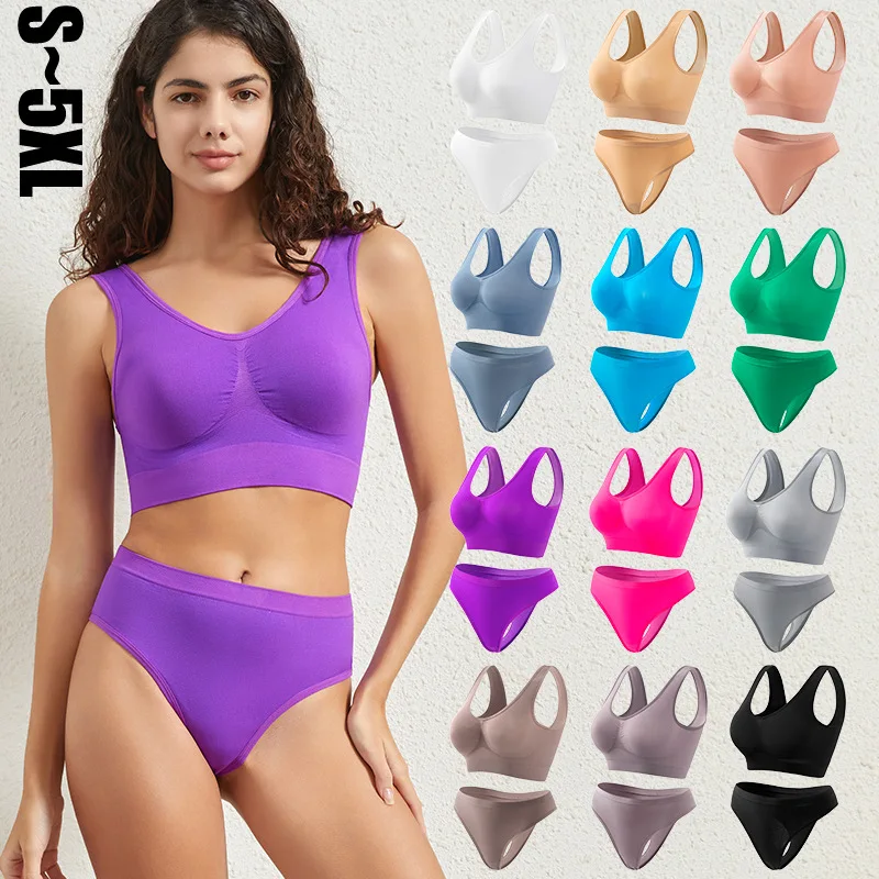 New Sexy Women Wireless Lingerie Set Seamless Tops Set Low-waist Panties Wire Free Bra Bralette Lingerie Solid Cotton Underwear