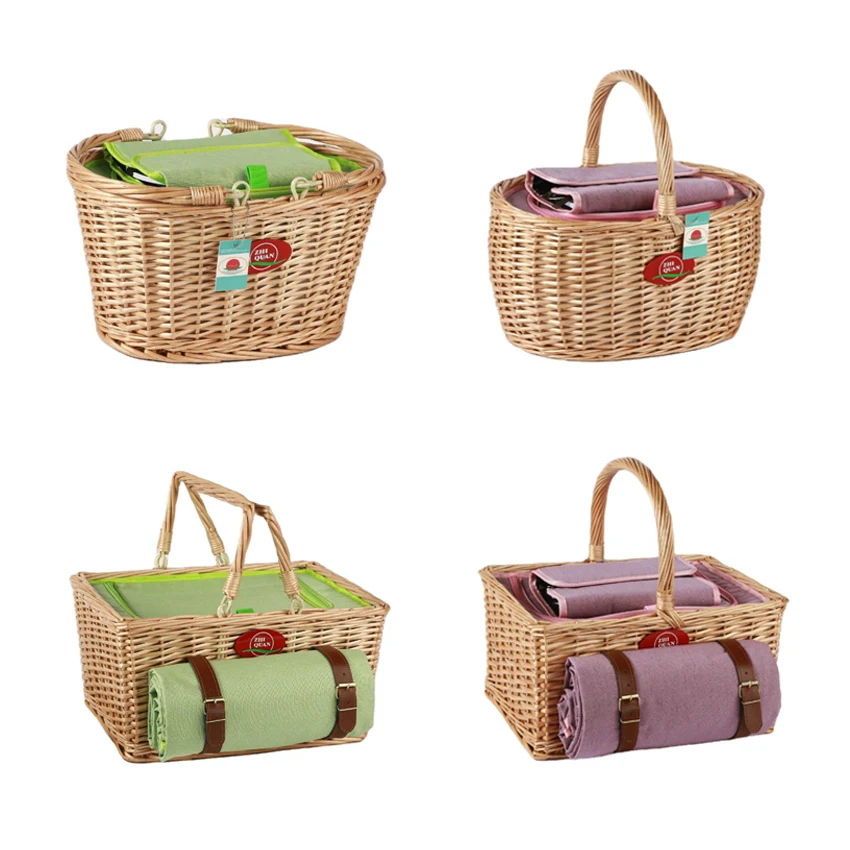 ZHIQUAN Colorful  wicker willow Rattan hamper Mini gift  Buy Handle  picnic basket set storage basket with cooler bag for 4