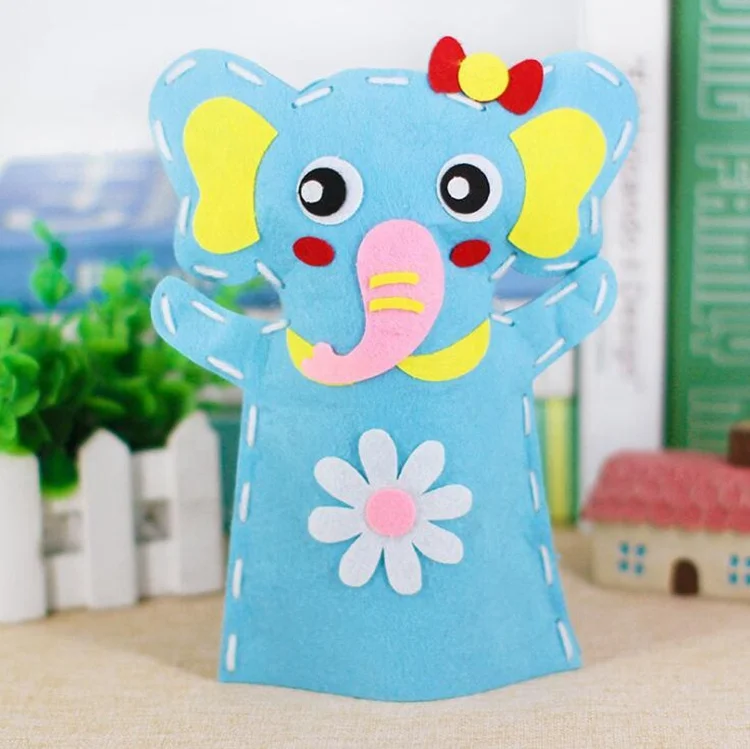 DIY arts and crafts supplies cheap happy kids pre-cut animal felt shape pretend colorful 6pcs felt hand puppets with googly eyes