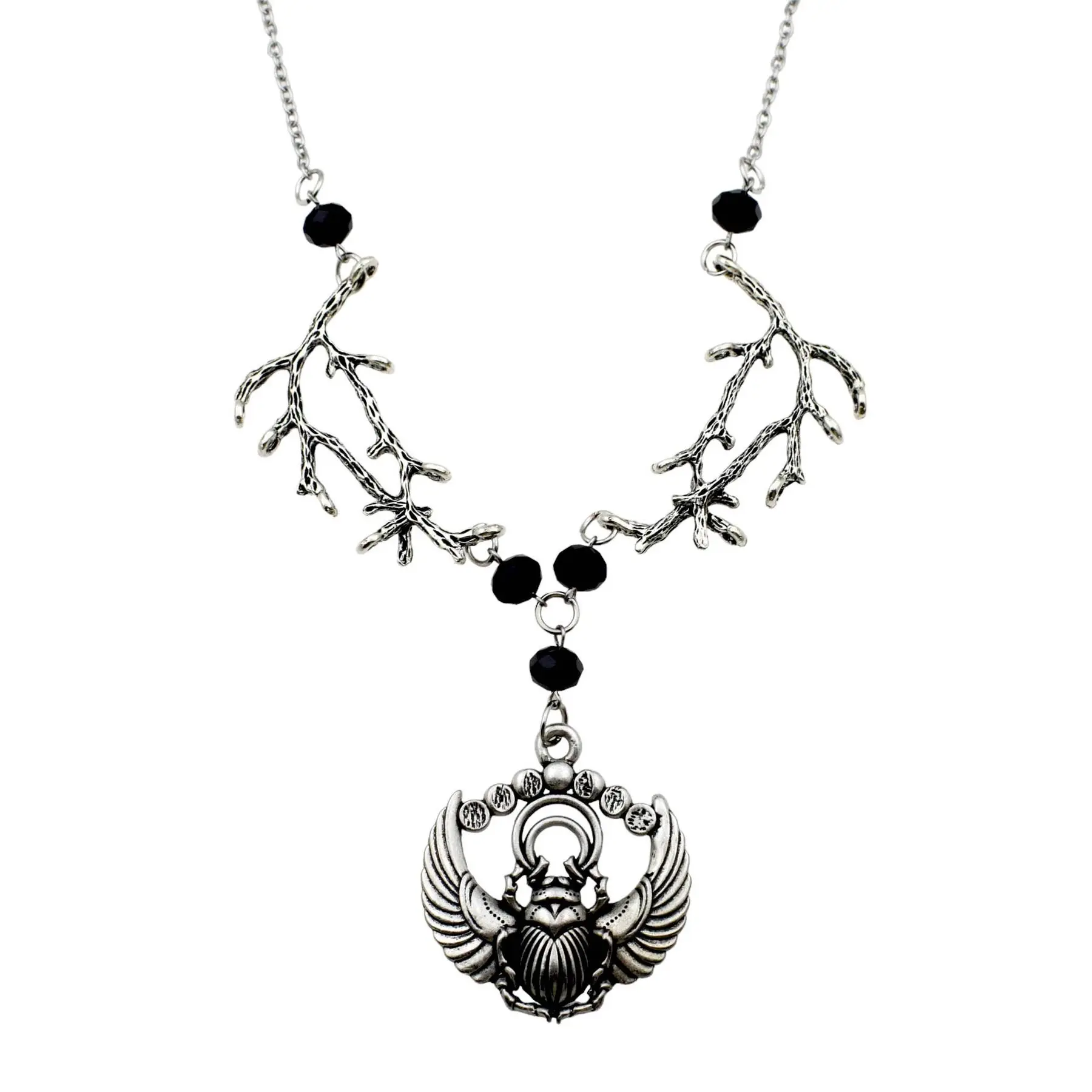 Vintage Gothic Antlers Branches Scarab Necklace for Women Party Jewelry Gift