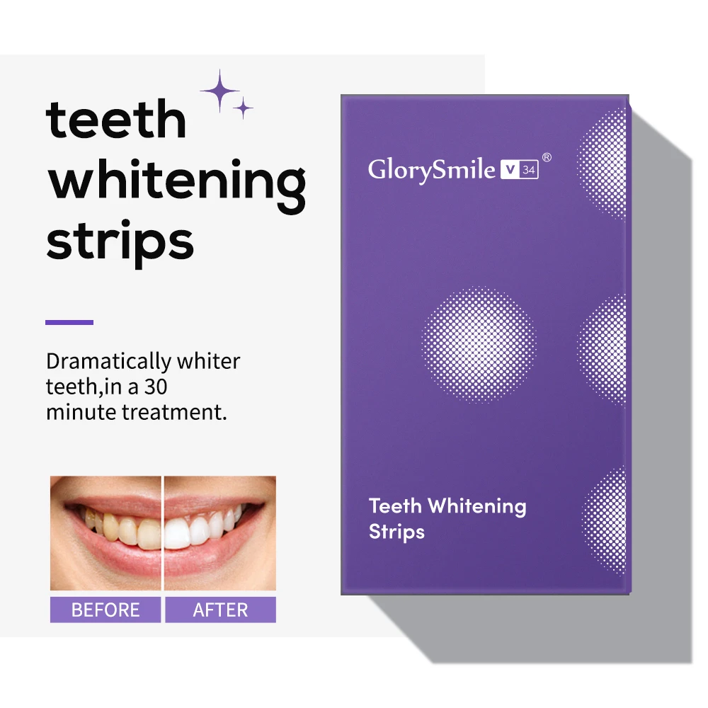 Best Selling Professional Sensitive-free V34 Purple Teeth Whitening Strips Colour Corrector Dry Strips 7 Pairs