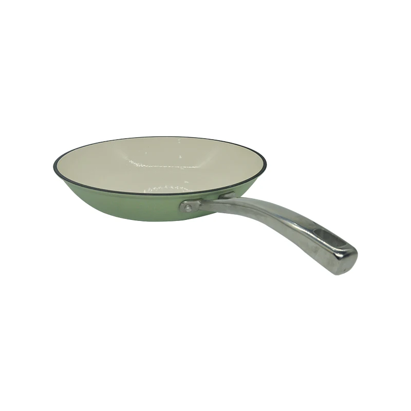 Double-sided enamel shallow frying pan stainless steel handle heavy duty cast iron frying pan
