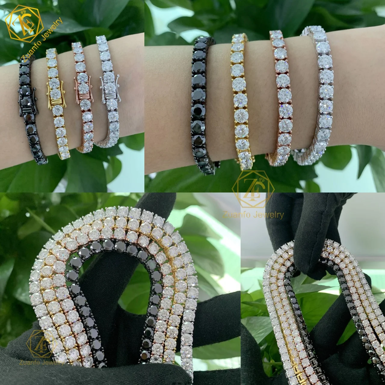 trendy tennis bracelet real 925 silver moissanite 2mm 3mm 4mm chain with round brilliant cut diamond black rhodium plating