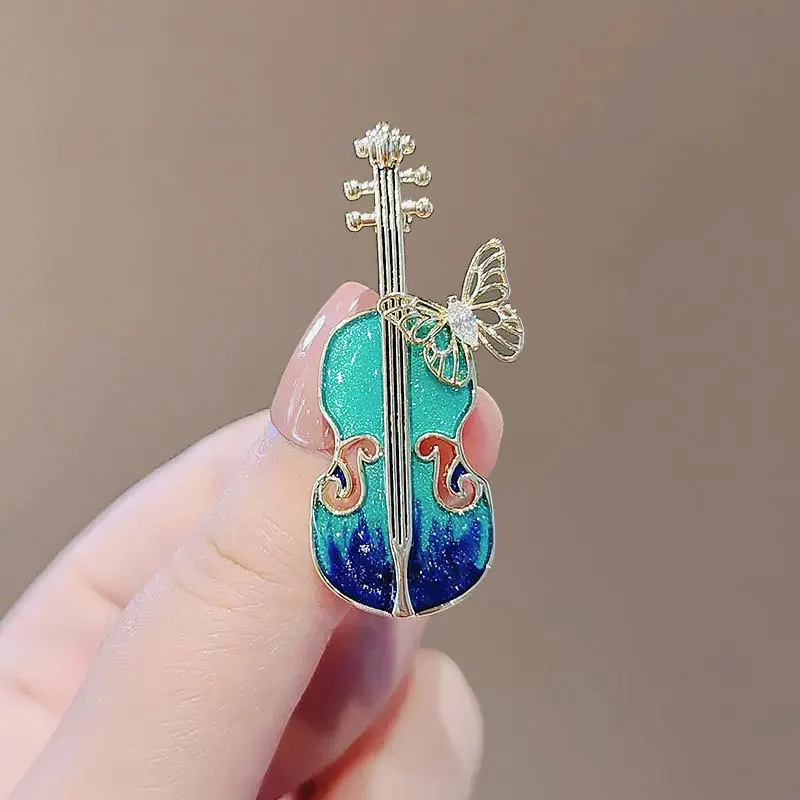 Hot sale Korean style fashion enamel color violin brooch temperament musical instrument pipa corsage coat pin