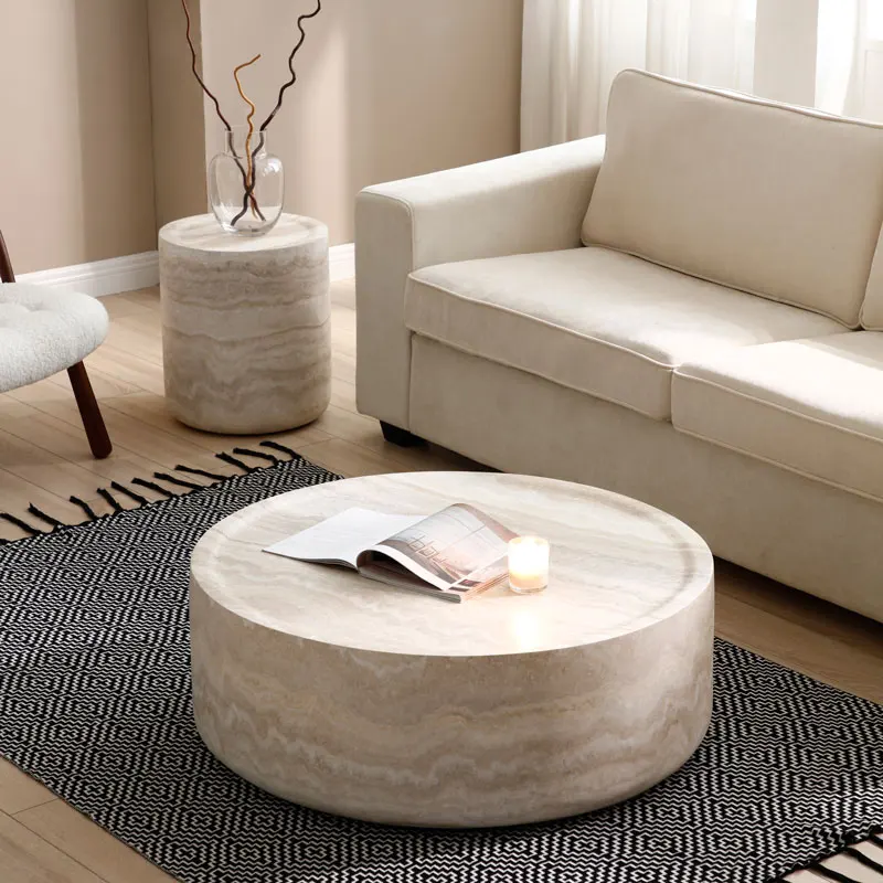 HZX Luxury Modern Travertine Marble Coffee Table Contemporary Living Room Furniture Cut-to-Size Artificial Stone Unique Design
