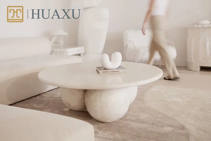 Современный кофейный столик Huaxu из натурального травертина чайный для гостиной прямоугольный журнальный