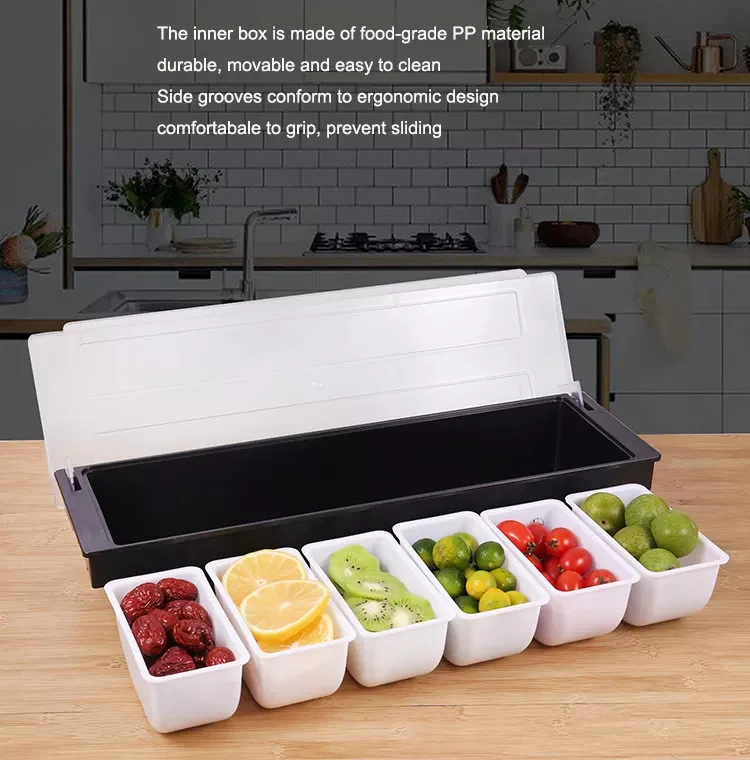 Condiment Container Lid Ice Chilled Condiment Server Ice Tray Fruit Veggie & Condiment Caddy Plastic Garnish Station
