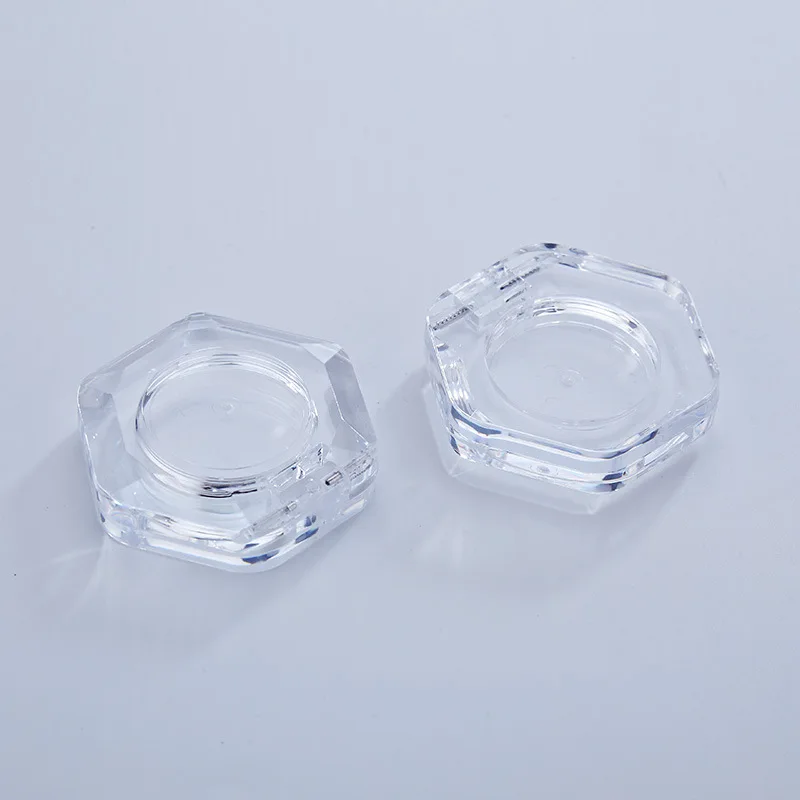 Y028 Stock  single Custom Logo Hexagon Clear Makeup Compact Powder Blusher Highlighter Pigmented Eyeshadow Case With tin Pan