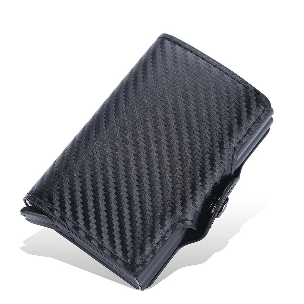 New Fashion RFID Automatic Bullet Double Layer Anti-theft Magnetic Buckle Carbon Fibre Card Holder