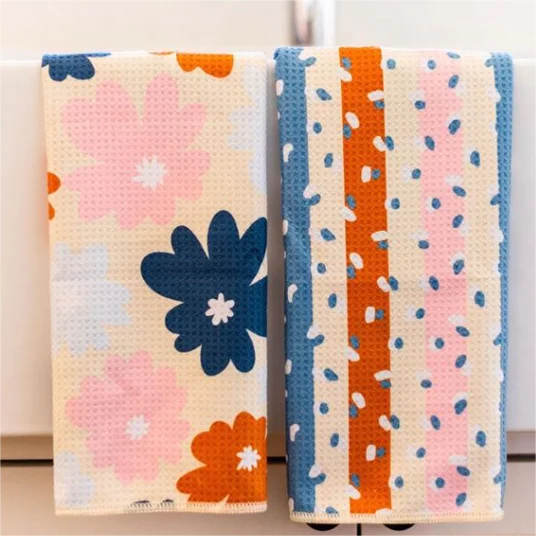 Wholesale High Quality Turkish Kitchen Dish Towels Plain White Customized Logo Tea Waffle Towels Mother and Daughter