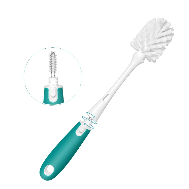 Soft Nylon Bristles Portable Hang-able 2-in-1 Long Handle Baby Bottle Nipple Cleaning Brush Set